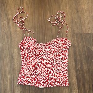 Reformation Red and White Smocked Camisole Top